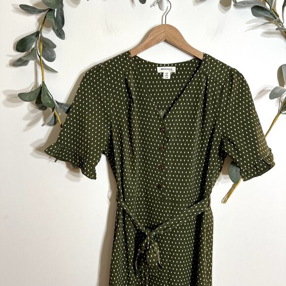 Monteau Green and White Polka Dot Midi Dress - Picture 2 of 5
